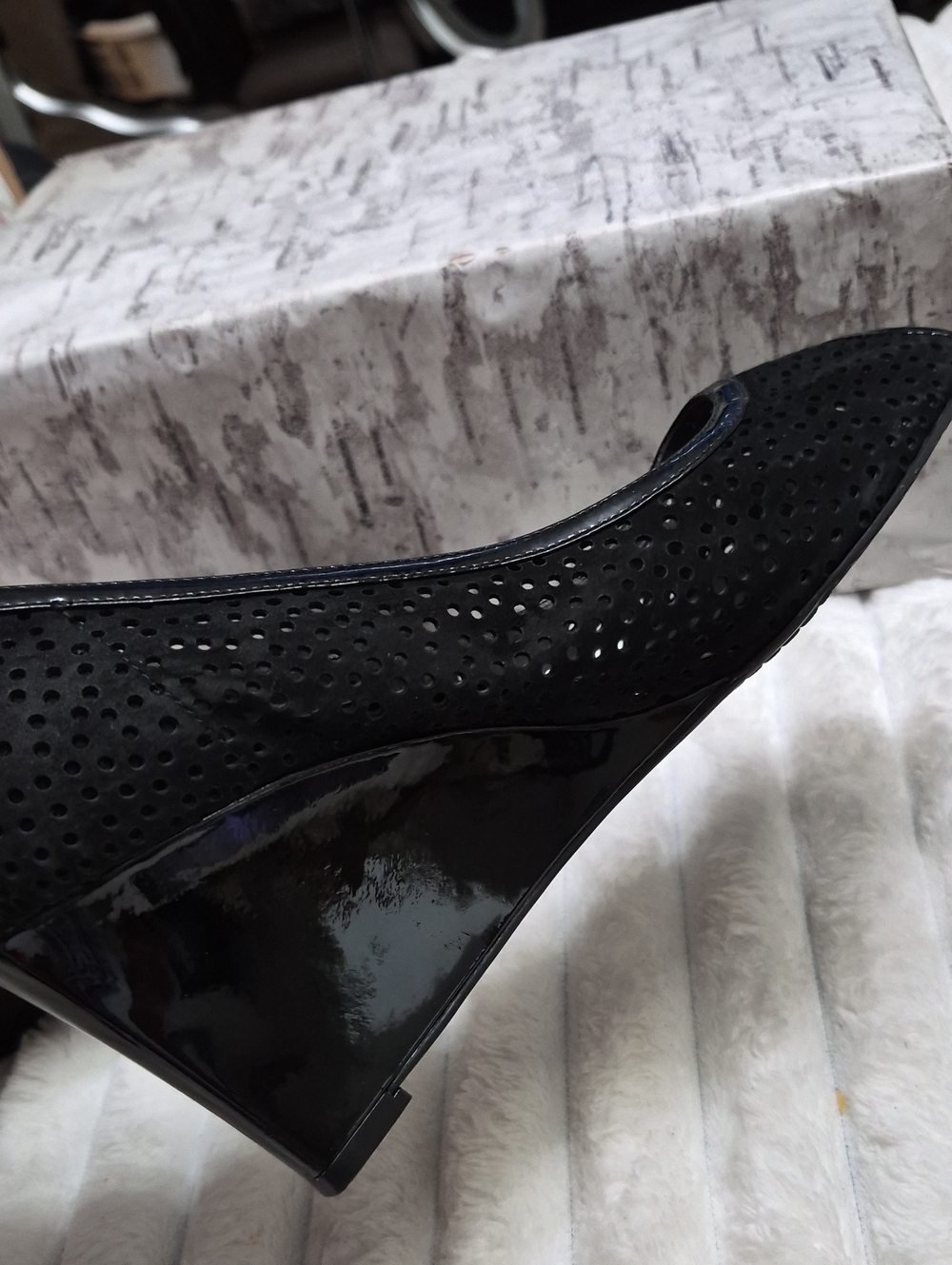 Stuart Weitzman Nudotcomer Black Peep Toe Pumps Wedge Women's Sz 9.5 M $595 - Picture 8 of 9